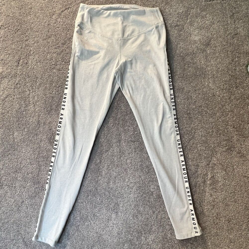 Under Armour Leggings Womens Medium Gray Heather Favorite Logo Side Tape Pants